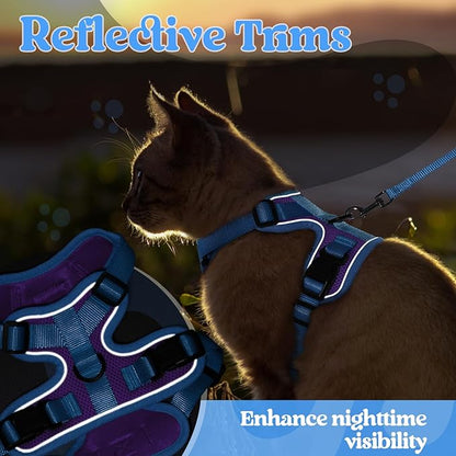 rabbitgoo Cat Harness and Leash Set, Escape Proof Soft Adjustable Vest Harnesses for Outdoor Walking, Easy Control Breathable Kitten Jacket with Reflective Strips, Purple & Blue, XS