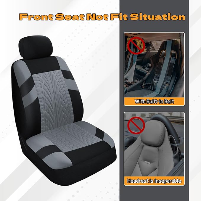 2PCS Car Front Seat Cover with 2 Headrest Covers, Breathable Waterproof Seat Covers for Front Seats, Universal Seats Cover Protector Car Accessories for Most Vehicles (Gray)