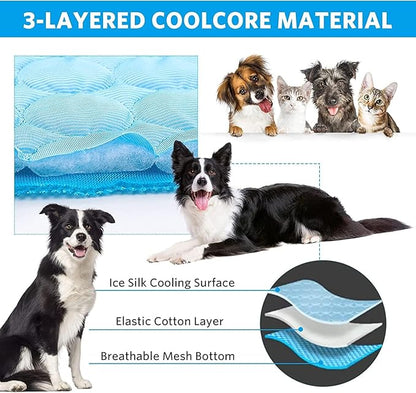 Mannice Dog Cooling Mat, Pet Cooling Mat for Dogs Cooling Blanket for Dogs Dog Cooling Pad for Kennels, Crates, Cars, Indoor & Outdoor Ice Silk Cooling Mat for Extra Large Dogs (Blue, M(15 * 17"))
