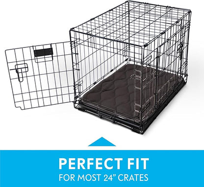 Paw Inspired Washable Padded Crate Mats for Dogs | 23” x 17” Pad, Fits 24-inch Kennels | Leakproof, Waterproof Bottom, Plush Pet Beds (Gray)
