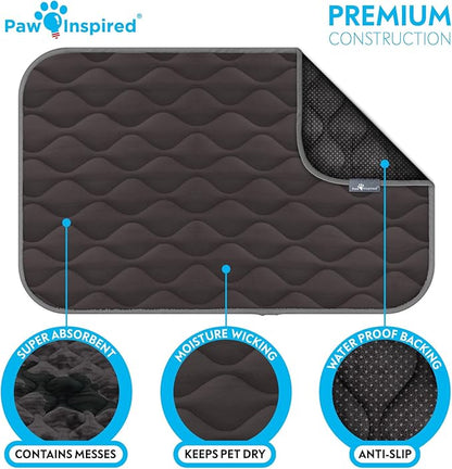 Paw Inspired Washable Padded Crate Mats for Dogs | 41” x 28” Pad, Fits 42-inch Kennels | Leakproof, Waterproof Bottom, Plush Pet Beds (Gray)