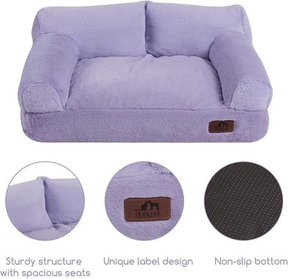 Hollypet Fluffy Dog Cat Bed Pet Couch Beds Plush Soft Warming Washable Puppy Bed for Small Medium Dogs and Large Cats, Light Purple, 24" L x 18" W x 10" Th