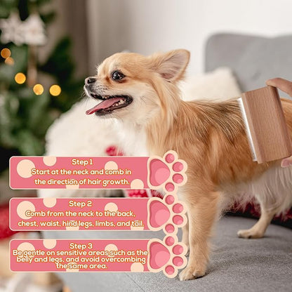 Wooden Pet Deshedding Brush, 4.3in/11cm Ergonomic Grooming Tool Gentle Haired Remover Comb for Shedding Short & Long Hair Grooming Supplies for Dog Cats Horses