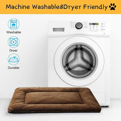 Dog Beds Crate Pad for Large Dogs Ultra Soft Dog Crate Bed Washable & Anti-Slip Kennel Pad for Dogs Cozy Sleeping Mat,Brown 42inch