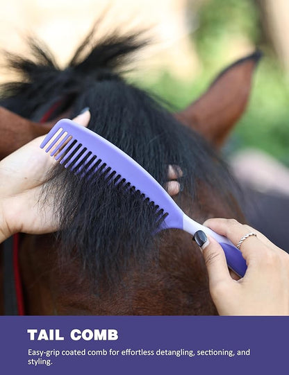11-Piece Professional Horse Grooming Kit with Waterproof Tote Bag, Non-Slip Silicone Grip Brush Set, Curry Comb, Hoof Pick & Mane Comb Sugar Taro
