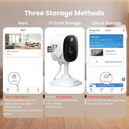 AOQEE 2K Cameras for Home Security-Outdoor/Indoor Camera for Dog/Cat/Pet/Nanny/Baby/Elderly, Color Night Vision, White Light, Siren, 24/7 SD Recordings, Works with Alexa, Plug in (C1-White-4pack-2.4G)