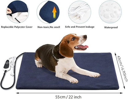 PetHeating Pad for Dogs & Cats with Timer, Temperature Adjustable Electric Heated Cat & Dog Bed, Waterproof Heated Pet Bed Mat