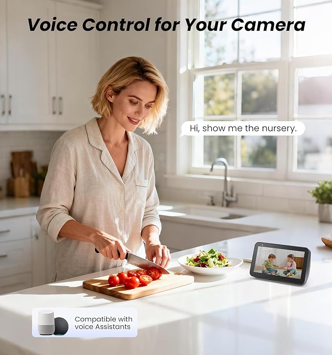 Veise 2K Indoor Security Camera 2.4GHz, 360° Pan/Tilt Pet Camera with Motion Tracking, Baby Monitor, 2-Way Audio, Night Vision, Cloud/SD Storage, Compatible with Voice Assistant, White