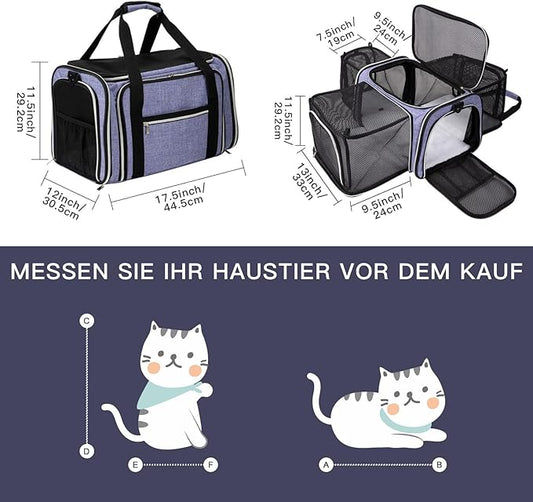 BAGLHER Expandable Cat Carrier with Travel Litter Box, Pet Travel 5 Sides Open Doors 3 Sides, Leak-Proof and Collapsible, for Car, Airplane Trip, Purple