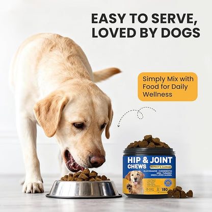 Dog Hip and Joint Supplement with Glucosamine & Chondroitin - Supports Mobility & Pain Relief for Senior & Large Dogs - 180 Soft Chews