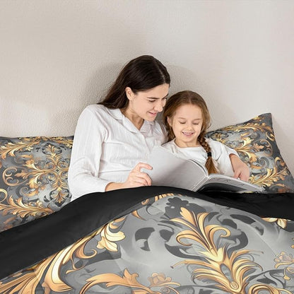 Erosebridal Golden Damask(Just Print) Twin Comforter Set, Floral Boho Vintage Paisley Microfiber Bedding Set for Kids Teens Adults, Hippie Aztec Exotic Duvet Insert Garden Bohemian Gothic Bed Sets