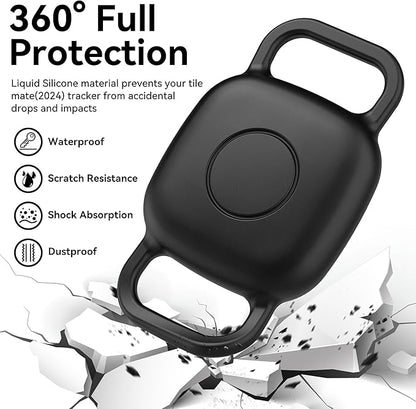 DDJ Waterproof Dog Collar Holder for Life360 Tile Mate Tracker, 2-Pack Durable Silicone Cover, Anti Lost for Life 360 Tile Tracker Case for Cat & pet Collars, Easy Installation, Lightweight, Black