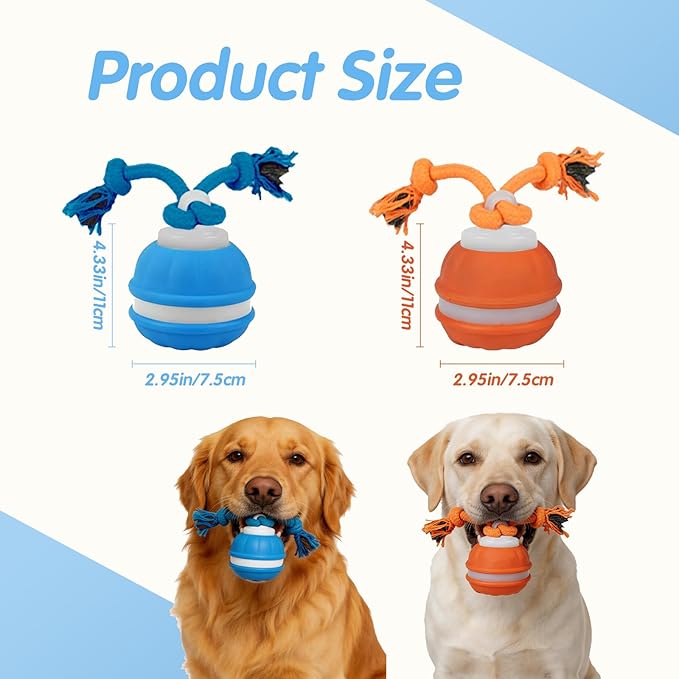 Moving Interactive Dog Toy - Automatic Rolling Wobble Ball for Indoor Play, Keeps Aggressive Chewers Busy, Interactive Fetch Toy for Small & Large Dogs, Puppies, and Adult Cats (Orange)
