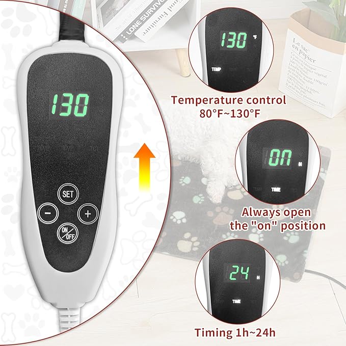 GOLOPET Cat Heating Pad 18x18 in with Smart Thermostat Switch and Power Line Protection Tube,Obtained MET and UL Dual Certification,Waterproof Pet Heating Pad for Cats, with Black Cloth Cover