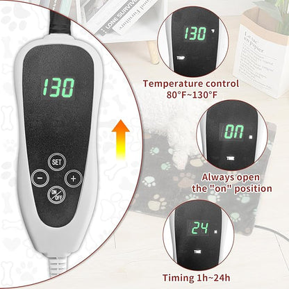 GOLOPET Pet Heating Pad 20x16 in with Smart Thermostat Switch and Power Line Protection Tube,Obtained MET and UL Dual Certification,Waterproof Pet Heating Pad for Dogs with Plush Fabric Cover-Black