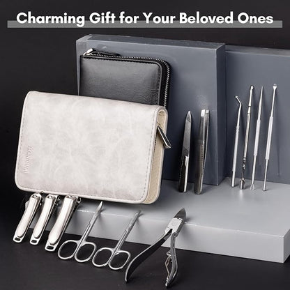 FAMILIFE Professional Manicure Set, Manicure Kit, Nail Clippers Set, Stainless Steel Pedicure Tool, Nail Kit with Portable Leather Travel Case Luxury Gifts for Him