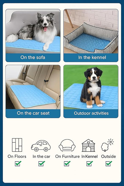 Blue Cooling Mat & Sleeping Pad | Water Absorption | Safe Materials | Easy Carry & Clean | Ideal Cooling Pad for Dogs and Cats | Perfect for Camping, Crates, and Pet Beds | 27.6"L x 21.7"W x 0.8"Th