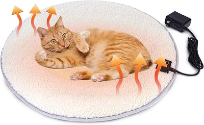 Cat Heating pad Indoor,Temperature Adjustable Kitten Heating pad Newborn with 12VDC Safe Voltage and Machine Washable.（R：Dia 18IN）