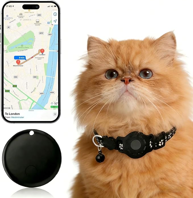 Pet Tracker,GPS Collar for Cats (iOS Only) Smart tag,Waterproof Compatible with Apple Find My,No Monthly Fee,Advanced Tracking Solution Smart Collar for Pet Safety Ideal Small Large Cats