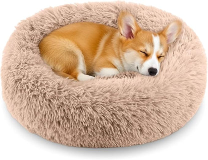 Calming Anti-Anxiety Donuts Dog And Cat Bed, Round Fluffy Soft Washable Medium Pet Bed For Puppy & Kitten, Cuddler Warming Comfortable Cushion, Luxury Anti-Slip Waterproof Mute Base 24in (Camel)