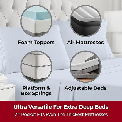 Mellanni Extra Deep Twin XL Sheets - 3 PC Iconic Collection Bedding - Luxury, Ultra Soft, Cooling Bed Sheets - Wrinkle, Fade, Stain Resistant (Twin Extra Long, Blue Hydrangea)