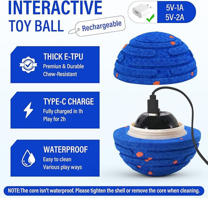 Smart Interactive Dog Toy Ball, Upgrade Automatic 3 Modes Moving Ball with Remote Control for Medium Large Dogs, Rechargeable Waterproof E-TPU Bounce & Rotating Dog Toy to Keep Busy (Dark Blue)