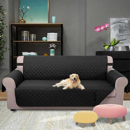 U-NICE HOME Oversized Sofa Cover Reversible Couch Cover for Dogs with Elastic Straps Water Resistant Furniture Protector for Pets Couch Cover for 4 Cushion Couch (Oversized Sofa, Black/Black)