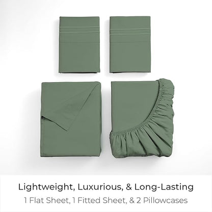Mellanni Queen Sheets Set - 4 PC Iconic Collection Bedding - Hotel Luxury, Extra Soft, Cooling Bed Sheets - Wrinkle, Fade, Stain Resistant (Queen, Sage)