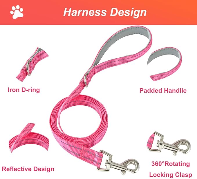 Hipubby Dog Harness Small Sized and Leash Set, No Pull Soft Mesh Puppy Vest, Reflective Breathable Lightweight Pet Harness, Harness for Small Medium Dogs and Cats - Rose Red/Khaki Trim, XXS