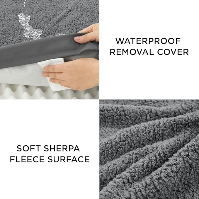 LE SURE Washable Dog Bed Cover Replacement - Medium Size Plush Fleece Cover for Orthopedic Egg Crate Foam Pet Mat 30x20x3 Inches, Dark Grey