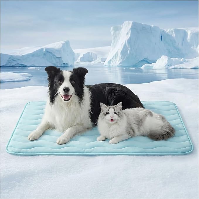 Dog Cooling Mat for Extra Large Dogs, 48"x30" Breathable Self Cooling Crate Mat for Dogs & Cats, QMAX>0.5 Portable Washable Pet Cooling Mat for Dog Bed, Thickened Cool Fiber Indoor/Outdoor Summer,Blue