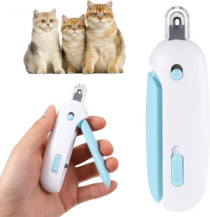 Lusofie Pain-Free Cat Nail Clippers for Indoor Cats - Quick & Safe Claw Trimmer with Guard to Prevent Overcutting, Anti-Splash Design & Hidden Nail File | for Kittens & Adult Cats