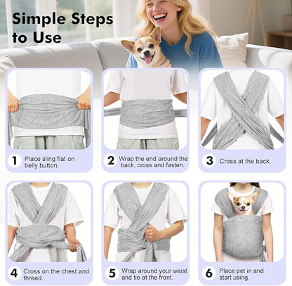Pawaboo Pet Sling Carrier for Small Dogs and Cats, Hands Free Dog Carriers Sling, Anti-Anxious Soft Cotton Front Facing Cat Carrier Papoose, Puppy Kitten Pouch Reduce Back Neck Pain, Gray