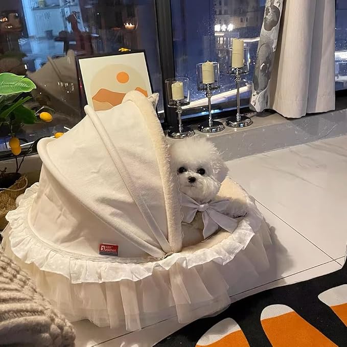 Elegant Pet Bed with Ruffles, Cradle Bed for Small Dogs Puppy Kitten Luxury Bed Sofa (L 25.6''Lx21.7''Wx17.3''Th, Fluffy Marigold)
