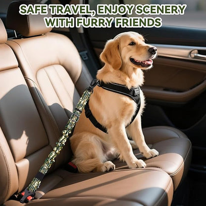 Pawaboo Dog Car Seat Belt– Reflective & Adjustable Dogs Cars Harness Leash with 360° Lockable Buckle, Shockproof Dogs Tether Bungee for Safe Travel, Army Green Camouflage