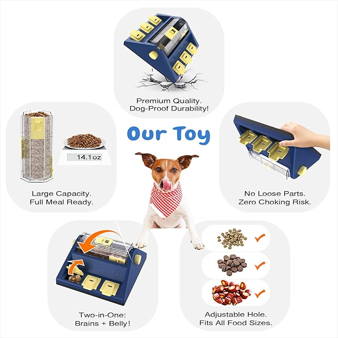 KADTC Dog Puzzle Toy, Large Size, 2 Levels of Challenge, Paw-Activated Rolling Treat Dispenser, Slow Feeder & Mental Stimulation for Small/Medium Dogs Enrichment Toys