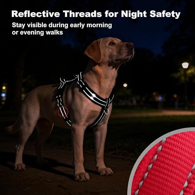 No Pull Dog Harness with Handle, Soft Mesh Padded Adjustable for Small Medium Large Dogs | Reflective Easy Walk Harness with Front Clip for Training, Running & Outdoor (Red, S)