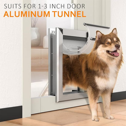 [Classicmacher] Heavy Duty Dog Door with Double Sliding Lock Panel, Aluminum Large Doggie Door for Exterior Door, Magnetic Double Flaps Do g Door for L arge and Medium Dog Up to 100Lbs (Large,Silver)