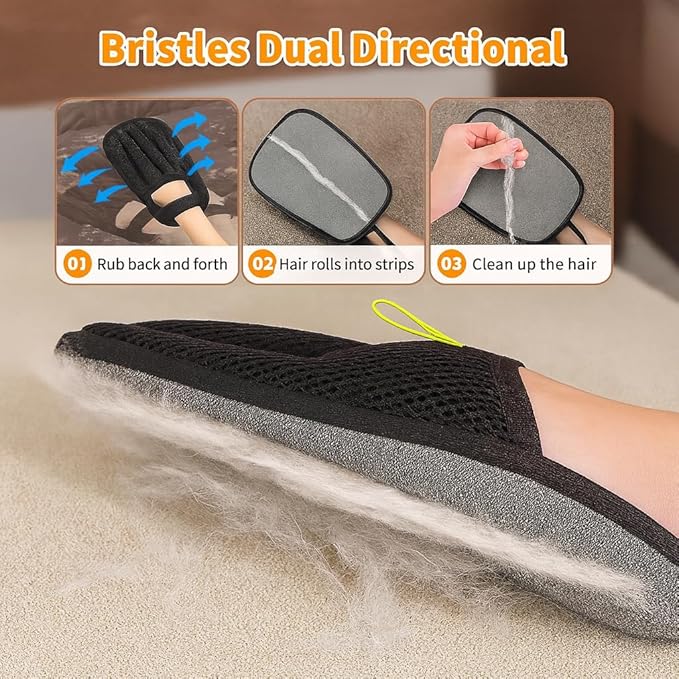 Pet Grooming Hair Removal Glove & Handy Brush Set (6 Pack) – Reusable Fur Remover for Dogs & Cats, Easy Deshedding Tool for Sofa, Clothes, Carpet & Car Seats
