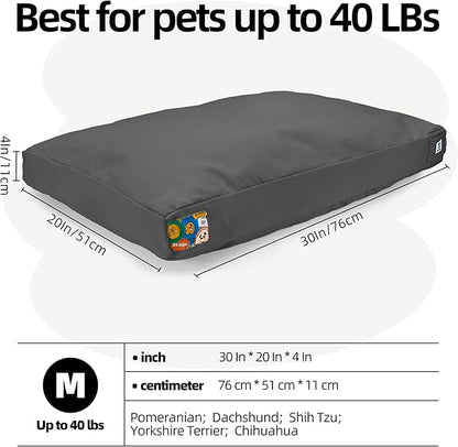 Sytopia 30 Inch Canvas Indestructible Outdoor Dog Bed for Medium Dogs, Chew Proof Dog Bed with Waterproof Washable Removable Cover, Indoor Patio Pet Pad for Crate, Dark Grey