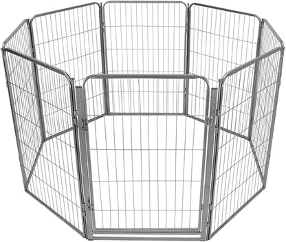 Dog Playpen - 40 inch, 8 Panel Portable Grey Metal Pet Play Pen for Medium and Large Dogs - Indoor/Outdoor Kennel Cage | Anti-Rust Tool Free Setup for Home, Yard, RV, or Camping