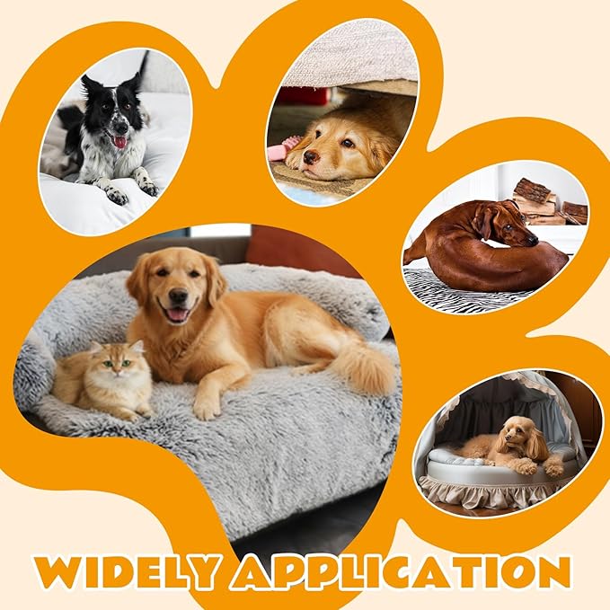 Heated Dog Couch Bed for Medium Size Dog Adjustable Temperature & Timer 35 x 31 x 6 in Calming Plush Fur Pet Bed Couch Cover with Electric Heating Pad Fluffy Plush Sofa Mat for Medium Small Dogs Cats