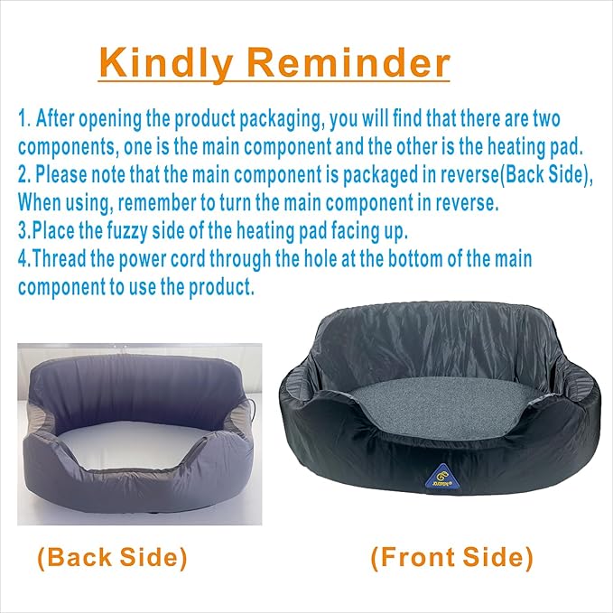 Self-Heating Pet Bed with Adjustable Heat & Reversible Design - 3 Temperature Settings, Removable Washable Cover, Waterproof & Non-Slip Base for Dogs and Cats, Grey