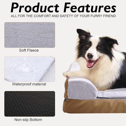 Heated Dog Bed Large Sized Dog, Heated Pet Bed for Large Dogs, Waterproof Couch Memory Foam Dog Sofa Bed with Pet Heating Pad - 35x27.95x6.3in