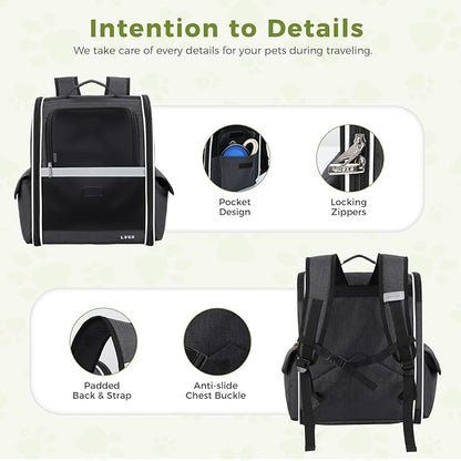 Lekereise Cat Backpack Carriers, Dog Carrier Backpacks with Breathable Mesh for Small Medium Cats Dogs Puppy Up to 20 Lbs, Pet Foldable Carrying Backpack Ventilated for Travel Hiking Collapsible