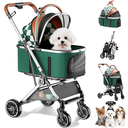 GTPLAYER 3 in 1 Pet Stroller with Removable Carrier, Foldable Stroller for Small/Medium Dogs and Cats, All-Terrain, with Sun Shades, Car Seat, Up to 45 lbs, Green
