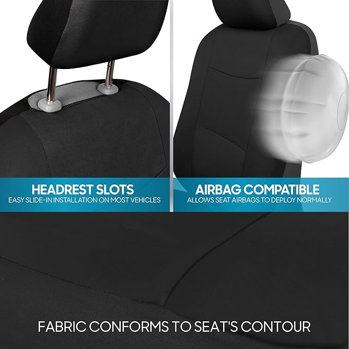 BDK PolyPro Car Seat Covers Full Set in Solid Black, Front and Rear Split Bench Seat Covers for Cars, Easy to Install Car Seats Cover Set and Accessories for Auto Trucks Van SUV - Solid Black