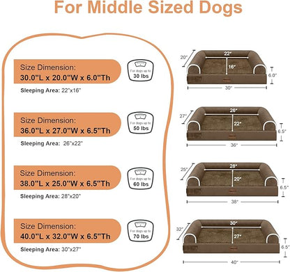 Large Dog Bed Orthopedic Washable: Beds Bolster XL Bed Large Big Dogs Egg Crate Foam Couch Sofa Waterproof with Removable Cover - Dark Coffee