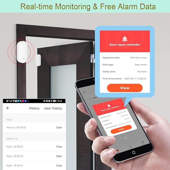 WiFi Door and Window Sensor: Wireless Contact Sensor with Free App Notification Alerts, Smart Door Sensor for Alarm System & Smart Home Automation, Compatible with Alexa Google Home(1Pack)