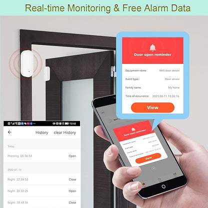 WiFi Door and Window Sensor: Wireless Contact Sensor with Free App Notification Alerts, Smart Door Sensor for Alarm System & Smart Home Automation, Compatible with Alexa Google Home(1Pack)